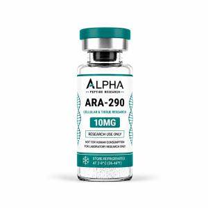 Alpha Peptide Research ARA-290 10mg laboratory research vial with teal Healing Peptides branding.