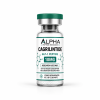 Alpha Peptide Research Cagrilintide 10mg GLP-1 lyophilized research peptide vial with emerald green molecular bond graphics for scientific and laboratory research.