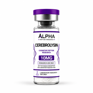 Alpha Peptide Research Cerebrolysin 10mg laboratory research vial with deep purple Cognitive Peptides branding.