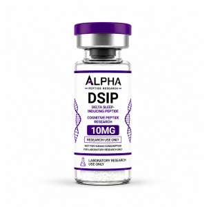 Alpha Peptide Research DSIP 10mg Delta Sleep-Inducing Peptide research vial with purple Cognitive Peptides branding.