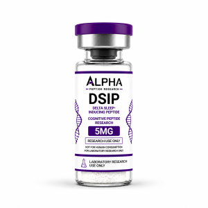 Alpha Peptide Research DSIP 5mg Delta Sleep-Inducing Peptide research vial with purple Cognitive Peptides branding.