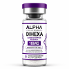 Alpha Peptide Research Dihexa 10mg Cognitive Peptide lyophilized research peptide vial with deep purple DNA helix graphics for scientific and laboratory research.