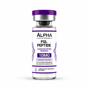 Alpha Peptide Research FGL Peptide 10mg laboratory research vial with purple Cognitive Peptides branding.