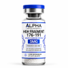 Alpha Peptide Research HGH Fragment 176-191 5mg Growth Hormone lyophilized research peptide vial with royal blue DNA helix graphics for scientific and laboratory research.