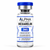 Alpha Peptide Research Hexarelin 2mg Growth Hormone lyophilized research peptide vial with royal blue DNA helix graphics for scientific and laboratory research.