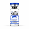 Alpha Peptide Research Ipamorelin 10mg Growth Hormone lyophilized research peptide vial with royal blue DNA helix graphics for scientific and laboratory research.