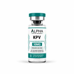 Alpha Peptide Research KPV 10mg laboratory research vial with teal Healing Peptides branding.