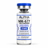 Alpha Peptide Research MK-677 (Ibutamoren) 25mg Growth Hormone laboratory-grade research compound vial with royal blue DNA helix graphics for scientific and laboratory research.