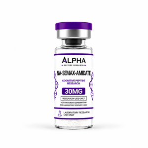 Alpha Peptide Research NA-Semax-Amidate 30mg laboratory research peptide vial with deep purple Cognitive Peptides branding.