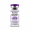 Alpha Peptide Research Noopept 30mg Cognitive Peptide lyophilized research compound vial with deep purple DNA helix graphics for scientific and laboratory research.