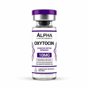 Alpha Peptide Research Oxytocin 10mg laboratory research peptide vial with purple Cognitive Peptides branding.