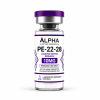 Alpha Peptide Research PE-22-28 10mg Cognitive Peptide laboratory-grade research vial with deep purple DNA helix graphics for scientific and laboratory research.