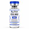 Alpha Peptide Research PEG-MGF 2mg Growth Hormone lyophilized research peptide vial with royal blue DNA helix graphics for scientific and laboratory research.