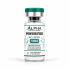 Alpha Peptide Research Pemvidutide 10mg GLP-1 lyophilized research peptide vial with emerald green molecular bond graphics for scientific and laboratory research.