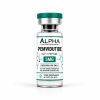 Alpha Peptide Research Pemvidutide 5mg GLP-1 lyophilized research peptide vial with emerald green molecular bond graphics for scientific and laboratory research.