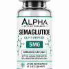 Alpha Peptide Research Semaglutide 5mg GLP-1 lyophilized research peptide vial with emerald green molecular bond graphics for scientific and laboratory research.