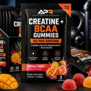 Creatine + BCAA Gummies 5g Tropical Punch individual sachet with 5,000mg creatine monohydrate per serving.