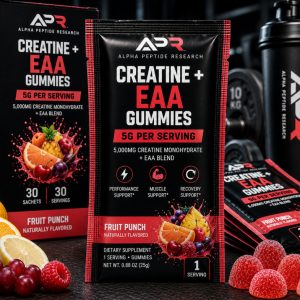 Creatine + EAA Gummies 5g Fruit Punch individual sachet with 5,000mg creatine monohydrate per serving.