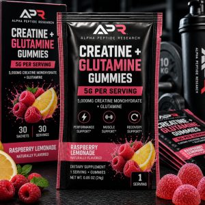 Creatine + Glutamine Gummies 5g Raspberry Lemonade individual sachet with 5,000mg creatine monohydrate per serving.