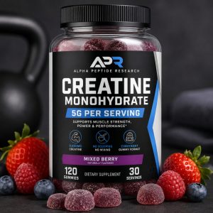 Creatine Monohydrate Gummies 5g Mixed Berry supplement jar with 120 gummies and 30 servings.