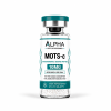 Alpha Peptide Research MOTS-c 10mg mitochondrial-derived peptide research vial with teal branding on a white background.