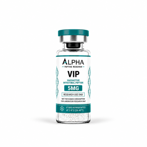Alpha Peptide Research VIP 5mg vasoactive intestinal peptide research vial with teal Healing Peptides branding.